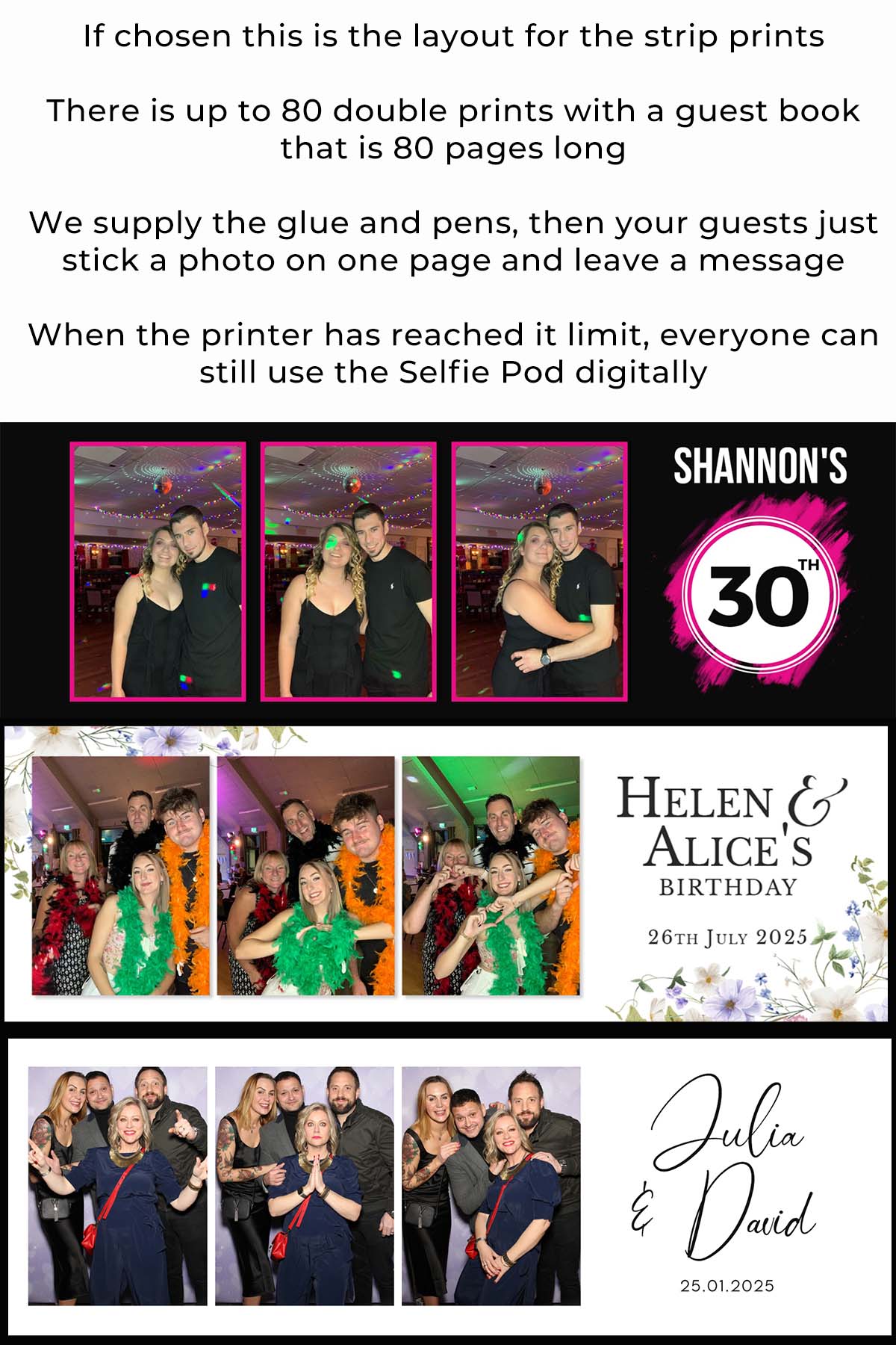 Selfie pod strip prints layout, photo booth fun, memories
